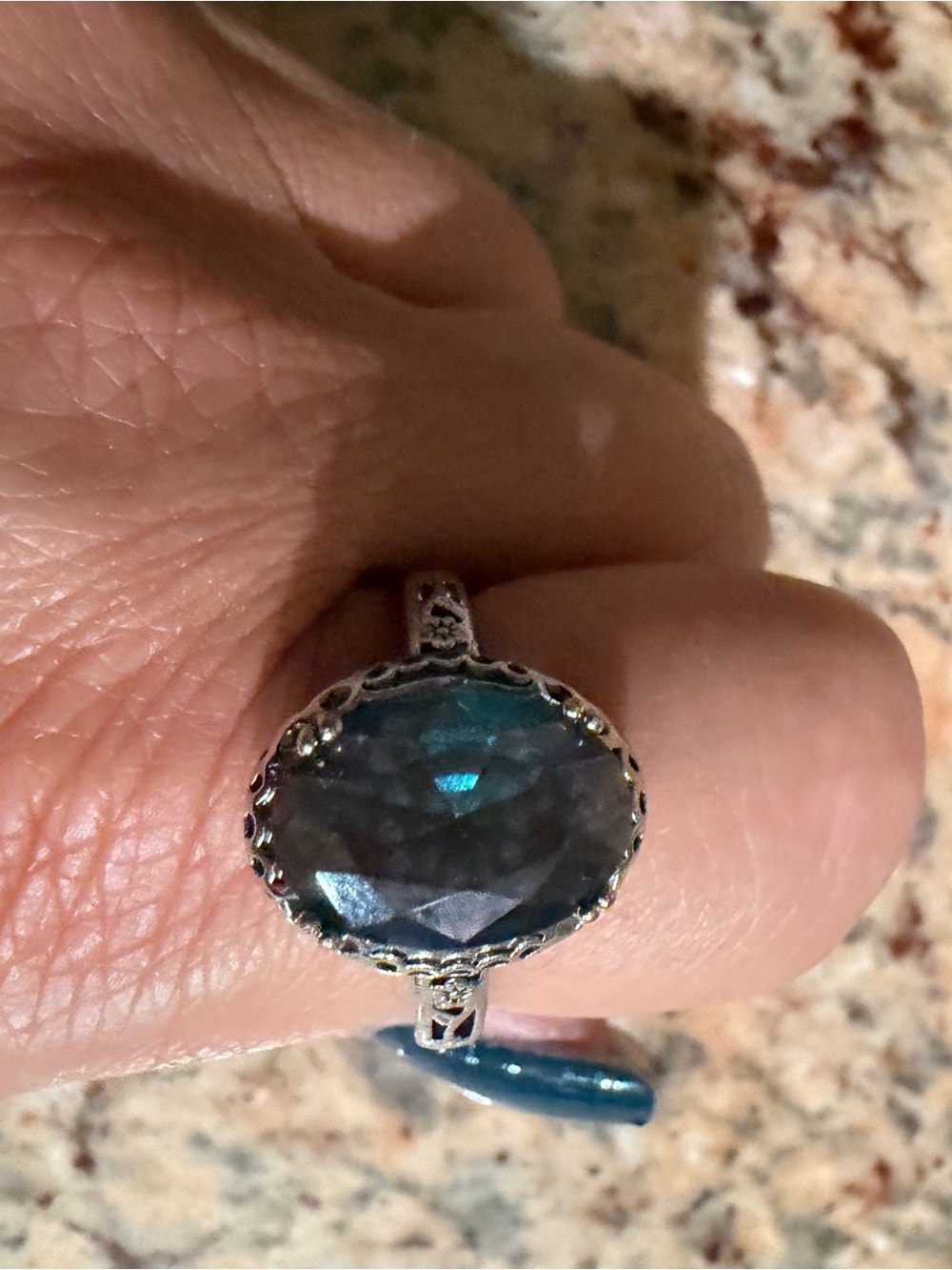 Shein Silver Blue Oval Gemstone Ring